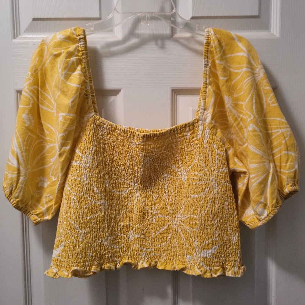 Yellow Floral Smocked Top